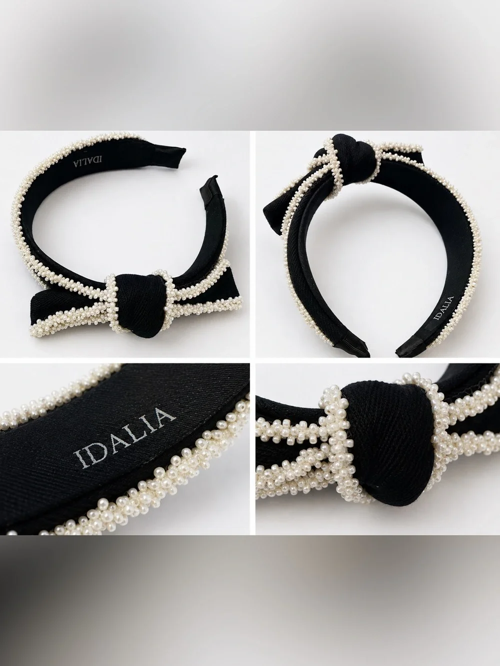 IDALIA Black White Beaded Knotted Headband Faux Pearl Padded Hair Accessory